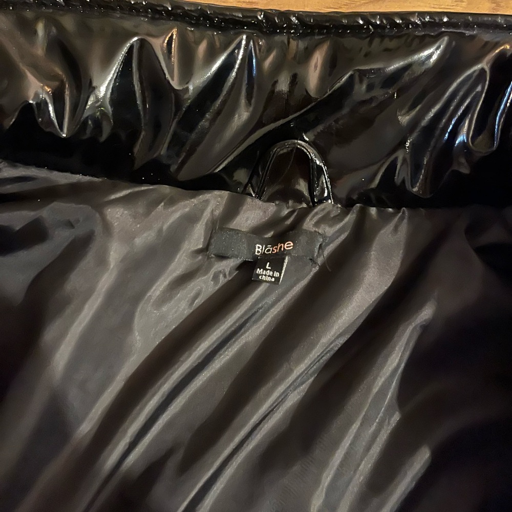 Black Vinyl Puffer Coat - Picture 3 of 7